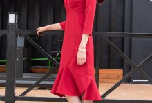 SIW斯文传媒 047 火红立领七分袖别致鱼尾裙 - 新芳 [65P-152M]-妹子图